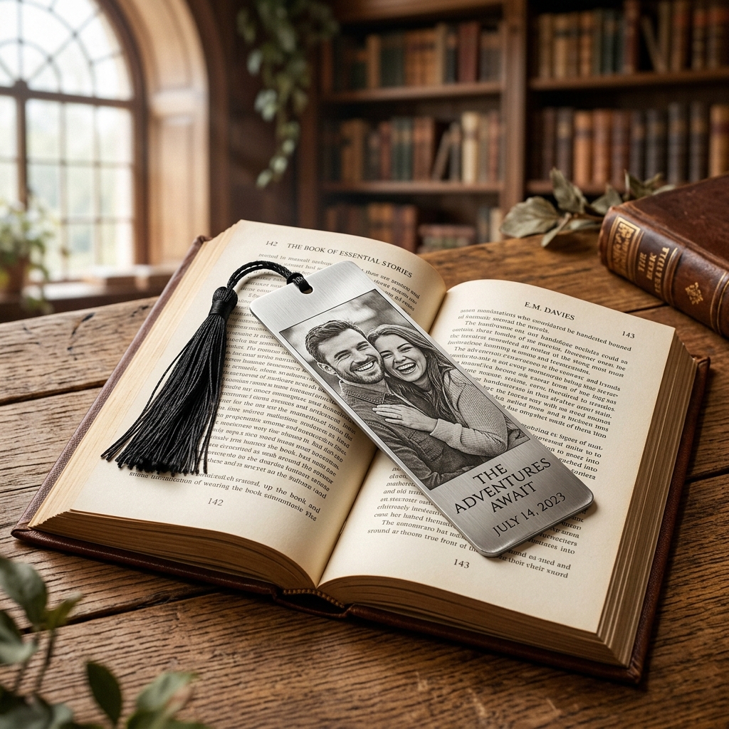 Marcador de Libros de Acero con Foto y Grabado Láser